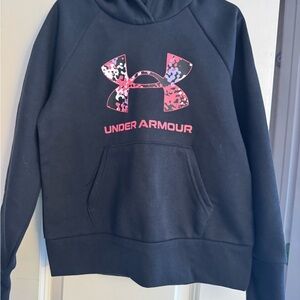 Under Armour Black Hoodie with Pink & Purple Camo Logo- brand new! Youth Small